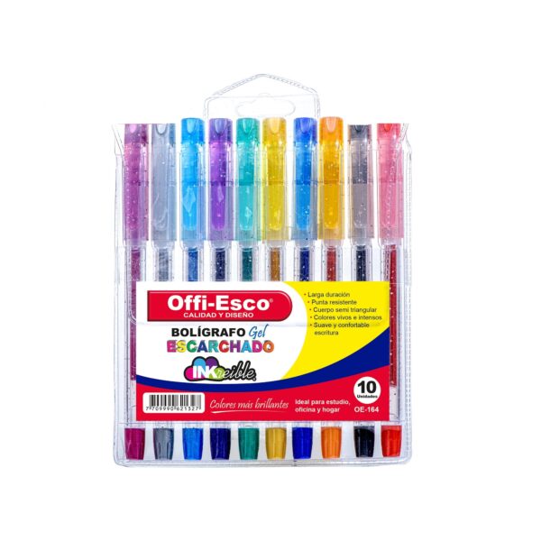 Bolígrafo gel escarchado 1.0 mm x 10 und