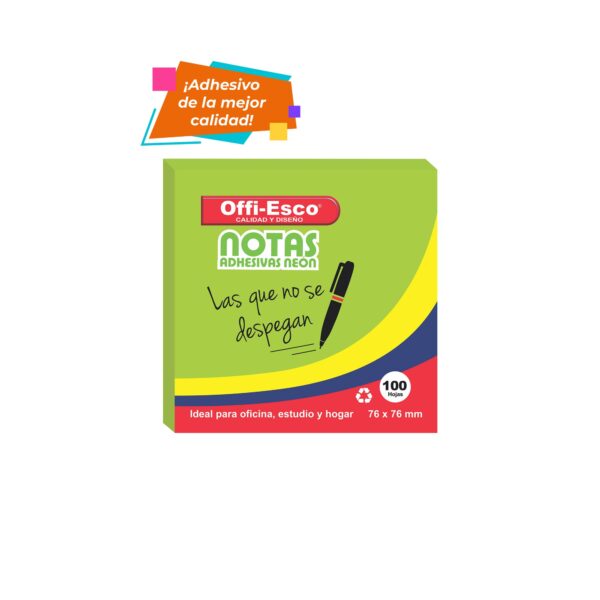 Notas adhesivas 76×76 mm Colores neón PQ x 100 hojas